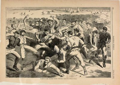 Loma leirillä-sotilaat pelaavat "jalkapalloa" tekijältä Winslow Homer