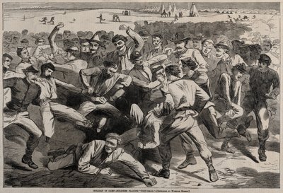 Loma leirillä - Sotilaat pelaamassa jalkapalloa, 1865. tekijältä Winslow Homer