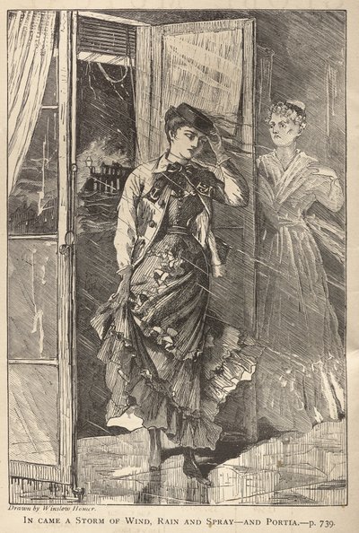 Tuuli, sade ja suihku - ja Portia tuli myrskyssä tekijältä Winslow Homer