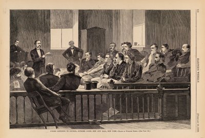 Valamiehiä kuuntelemassa asianajajaa, korkein oikeus, New City Hall, New York, Harper