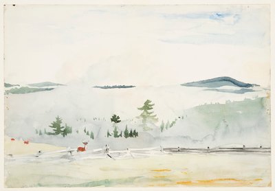Maisema peuran kanssa aamusumussa tekijältä Winslow Homer