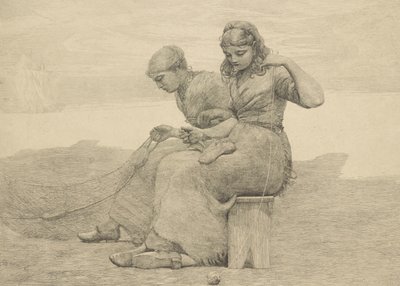 Mending the Tears, 1888, luultavasti painettu noin 1940 tekijältä Winslow Homer