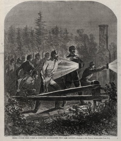 Kapinalliset työnsä ulkopuolella Yorktownissa tiedustelu tummilla lyhtyillä, 1862. tekijältä Winslow Homer
