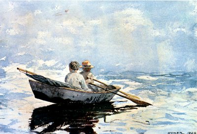 Soutuvene, 1880 (wc paperilla aluksella) tekijältä Winslow Homer