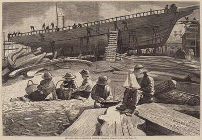 Ship-Building, Gloucesterin satama, julkaistu 1873. tekijältä Winslow Homer
