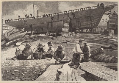 Ship-Building, Gloucesterin satama, julkaistu 1873. tekijältä Winslow Homer