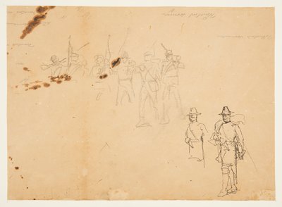 Luonnoksia yksittäisistä jalkaväkihahmoista ja harjoitusmerkinnöistä tekijältä Winslow Homer