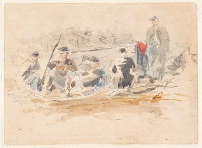 Sotilaat istuvat ryhmässä tekijältä Winslow Homer
