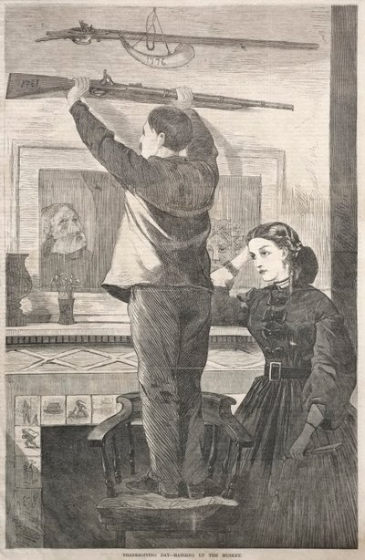 Kiitospäivä - Musketin ripustaminen, 1865. tekijältä Winslow Homer