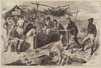 Thanksgiving in Camp, julkaistu 1862. tekijältä Winslow Homer
