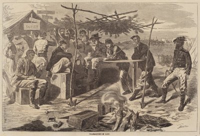 Thanksgiving in Camp, julkaistu 1862. tekijältä Winslow Homer