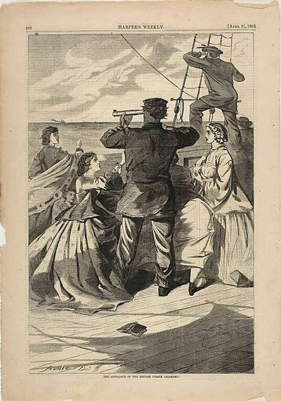 Brittiläisen merirosvoalus "Alabaman" lähestyminen tekijältä Winslow Homer