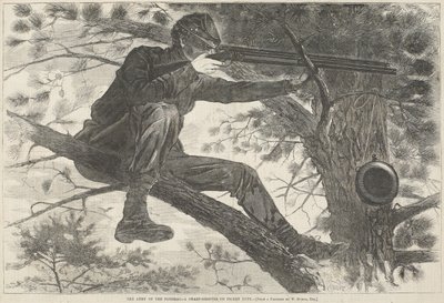 Potomacin armeija - tarkka-ampuja vartiossa, 15. marraskuuta 1862 (puukaiverrus) tekijältä Winslow Homer