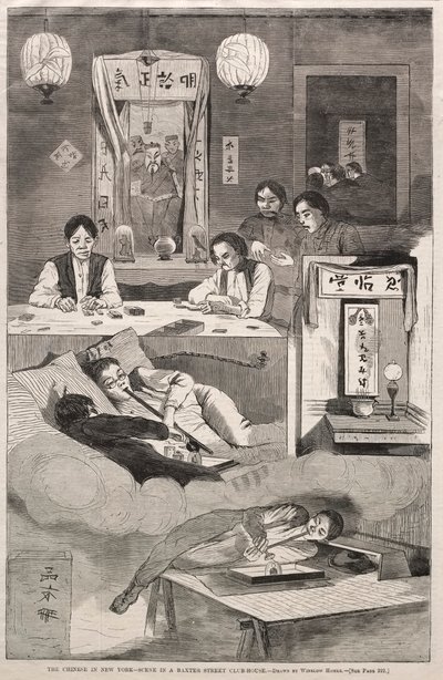 Kiinalaiset New Yorkissa - kohtaus Baxter Streetin klubitalossa, 1874. tekijältä Winslow Homer
