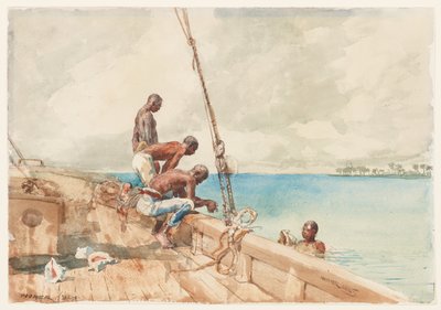 Simpukkasukeltajat, 1885 (wc grafiitilla paperille) tekijältä Winslow Homer