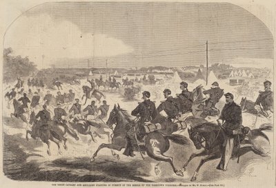 Unionin ratsuväki ja tykistö alkaa kapinallisten takaa Yorktownissa..., julkaistu 1862 tekijältä Winslow Homer