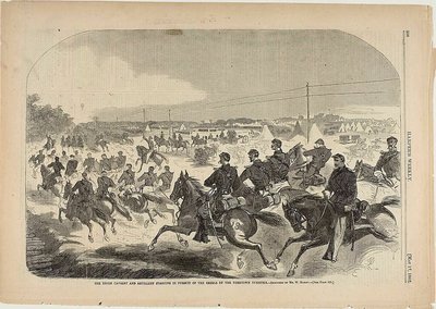 Unionin ratsuväki ja tykistö lähdössä kapinallisten perään Yorktownin kiertotietä pitkin. tekijältä Winslow Homer