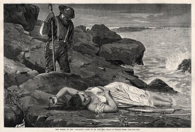 Atlantin hylky - Meren varrella, 1873. tekijältä Winslow Homer
