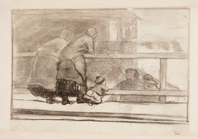 Kaksi naista ja lapsi rautateillä, näkymä rannalle Tynemouthissa tekijältä Winslow Homer