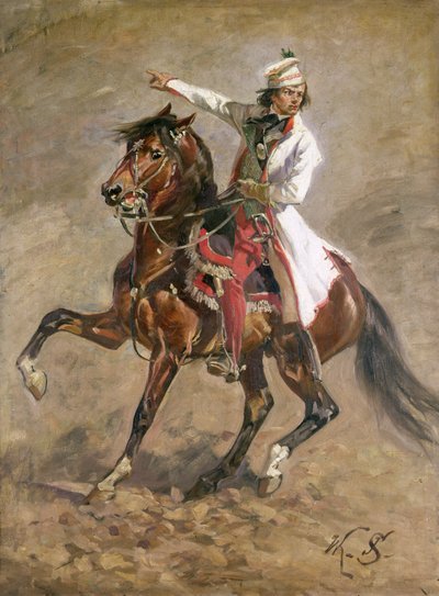 Kenraali Tadeusz Kosciuszko (1746-1817) hevosen selässä, sketsi "Raclawicen panoraama", 1893 (katso 127666) tekijältä Wojciech Kossak