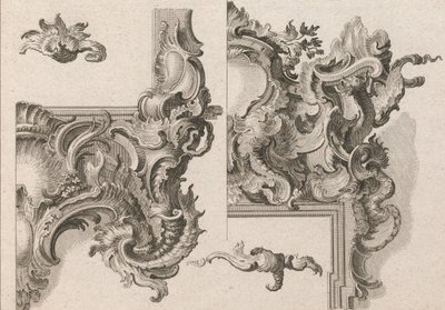 Ehdotus alttarikehyksen oikean ala- ja yläoikean koristeluun..., painettu n. 1750-56. tekijältä Wolffgang Christoph Mayr