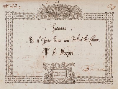 Etukuva Mozartin sonaatista pianolle ja viululle. tekijältä Wolfgang Amadeus Mozart