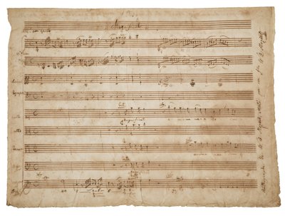 Magnificat, K. 321a. Käsikirjoitus, partituuri solisteille ja kuorolle, urkuille ja orkesterille, n.1779 tekijältä Wolfgang Amadeus Mozart