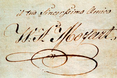 Itävaltalaisen säveltäjän Wolfgang Amadeus Mozartin (1756-1791) allekirjoitus tekijältä Wolfgang Amadeus Mozart