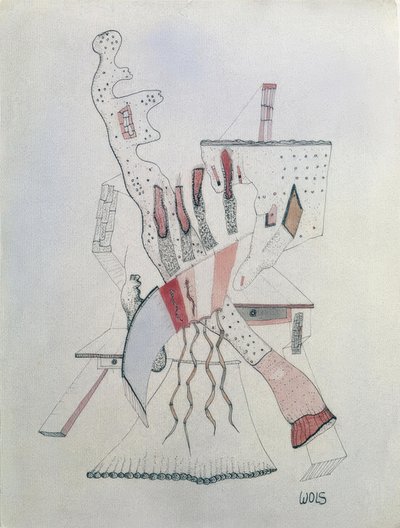 Kahteen pöytään nojaava hahmo tekijältä Wols