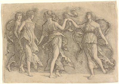 Neljä tanssivaa muusaa tekijältä Workshop of Andrea Mantegna