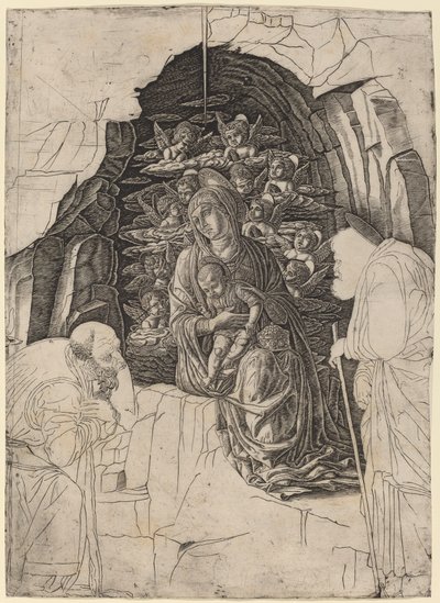 The Adoration of the Magi (Neitsyt luolassa) tekijältä Workshop of Andrea Mantegna