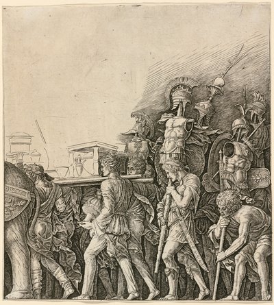 Caesarin voitto: palkintoja kantavat sotilaat tekijältä Workshop of Andrea Mantegna