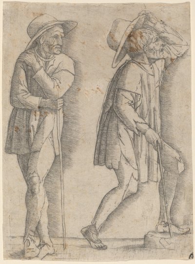 Kaksi talonpoikaa tekijältä Workshop of Andrea Mantegna