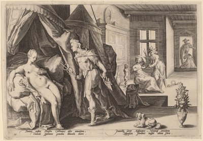 Mercury astuu Hersen huoneeseen muutettuaan Agrauloksen kiviksi tekijältä Workshop of Hendrick Goltizus, after Hendrick Goltzius