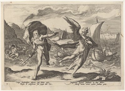 Coronis muuttui variksi tekijältä Workshop of Hendrick Goltzius, after Hendrick Goltzius