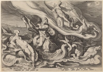 Juno valittaa Oceanukselle ja Tethysille Callistosta tekijältä Workshop of Hendrick Goltzius, after Hendrick Goltzius