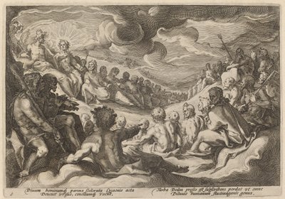 Jupiter ottaa neuvoja jumalilta maailmankaikkeuden tuhoamisesta tekijältä Workshop of Hendrick Goltzius, after Hendrick Goltzius