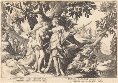Jupiter Dianan naamiossa viettelee Calliston tekijältä Workshop of Hendrick Goltzius, after Hendrick Goltzius