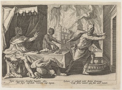 Lycaon muuttui susiksi tekijältä Workshop of Hendrick Goltzius, after Hendrick Goltzius