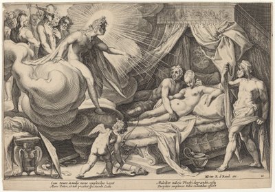 Mars ja Venus yllättyivät tekijältä Workshop of Hendrick Goltzius, after Hendrick Goltzius