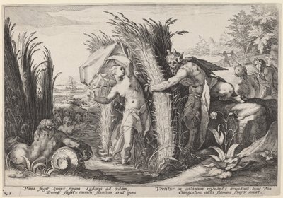 Pan ja Syrinx tekijältä Workshop of Hendrick Goltzius, after Hendrick Goltzius
