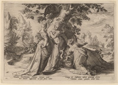 Cecropsin tyttäret avaavat Minervan heille uskoman arkun tekijältä Workshop of Hendrick Goltzius, after Hendrick Goltzius