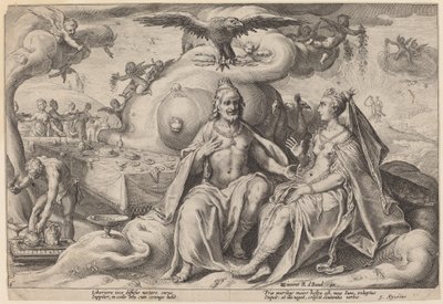 Jupiterin ja Junon välinen kiista tekijältä Workshop of Hendrick Goltzius, after Hendrick Goltzius