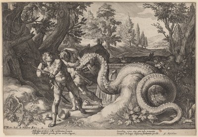 Lohikäärme syö Cadmuksen seuralaisia tekijältä Workshop of Hendrick Goltzius, after Hendrick Goltzius