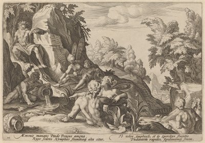 Peneus-joki muiden jumaluuksien ympäröimänä tekijältä Workshop of Hendrick Goltzius, after Hendrick Goltzius