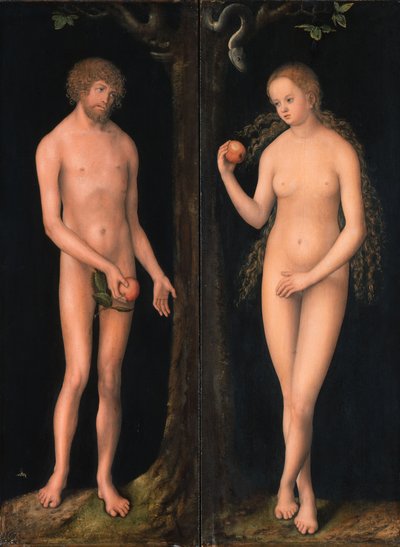 Saksa: Adam und Eva Aatami ja Eeva tekijältä workshop of Lucas Cranach the Elder