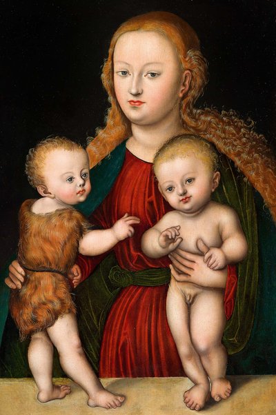 Saksa: Madonna ja lapsi sekä Johannes Kastajan kanssa Neitsyt ja lapsi sekä Johannes Kastajan kanssa tekijältä workshop of Lucas Cranach the Elder