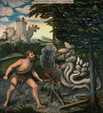 Herkules ja hydra tekijältä workshop of Lucas Cranach the Elder