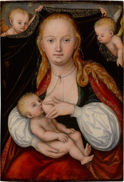 Madonna ja lapsi enkelien kanssa tekijältä workshop of Lucas Cranach the Elder