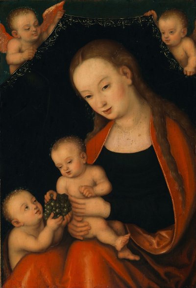 Neitsyt ja lapsi sekä Johannes Kastaja ja enkelit tekijältä workshop of Lucas Cranach the Elder